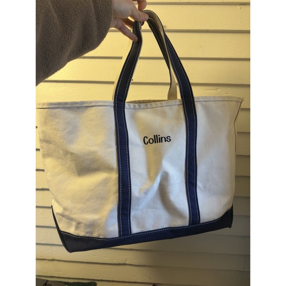 L.L. Bean Handbags - Vintage L.L. Bean Boat & Tote Made in USA White Blue Canvas Tote Bag Large